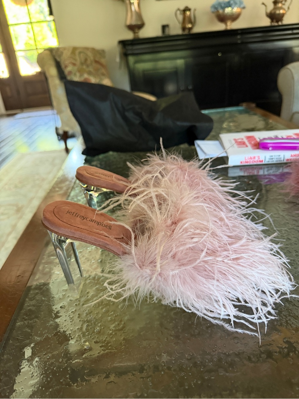 Jeffrey Campbell Pink Feather Slide Sandals - Picture 2 of 4
